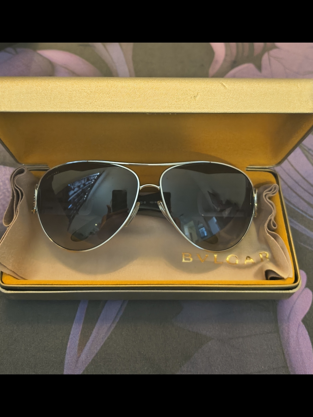 Bvlgari Ladies Sunglasses in Silver with Dark Gray Lenses And Crystal Accents